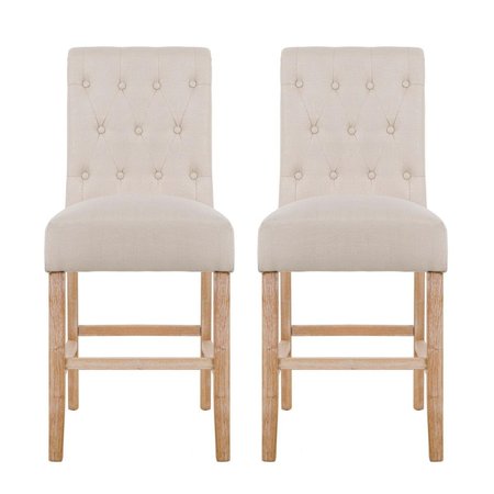 KD CUNA Counter Height Button Tufting Fabric Upholstered Dining Chair, Tan - Set of 2 KD2582664